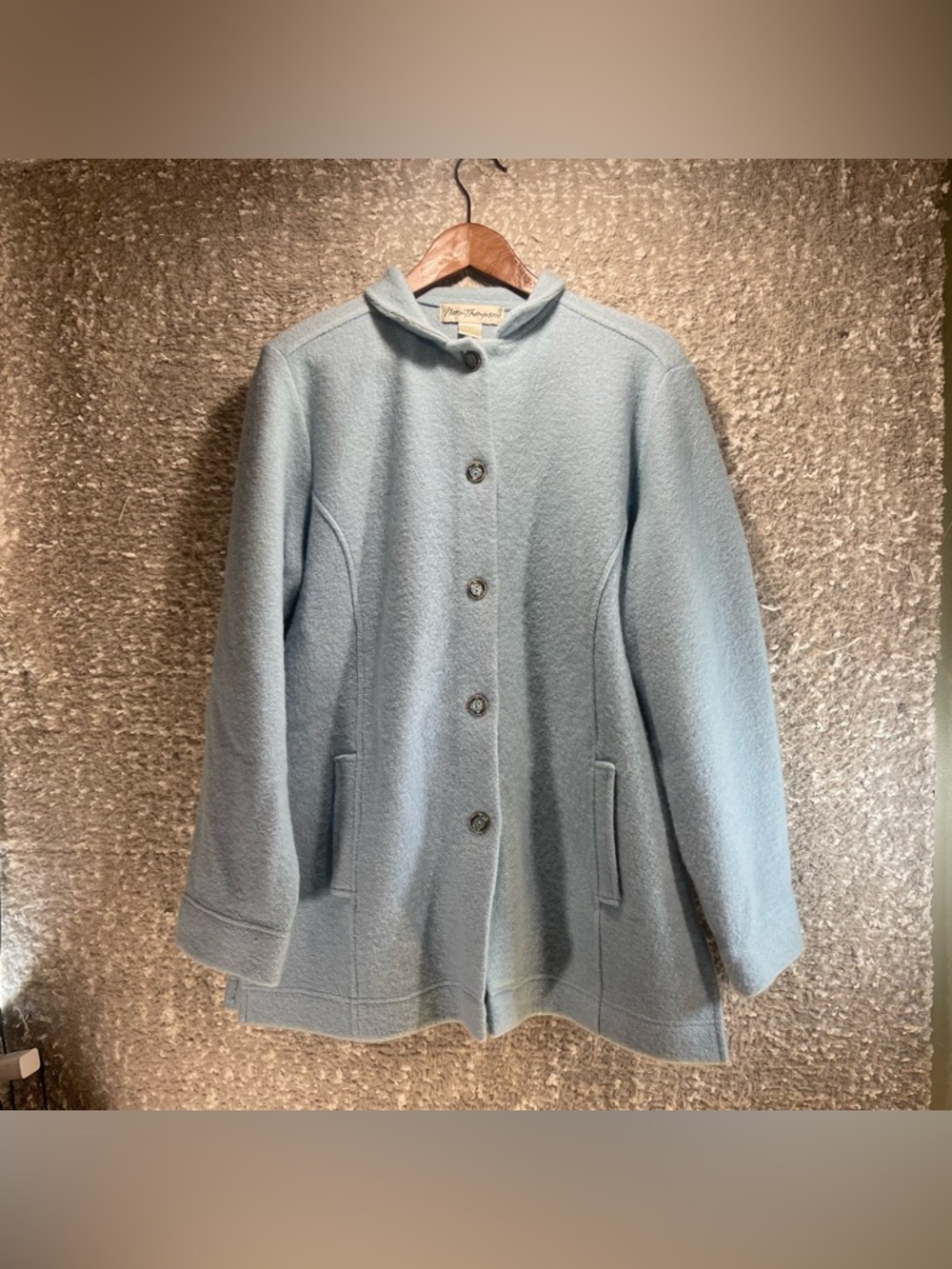 Vintage Norm Thompson Jacket Women Large Blue Boiled Wool Button 90s Old Money
